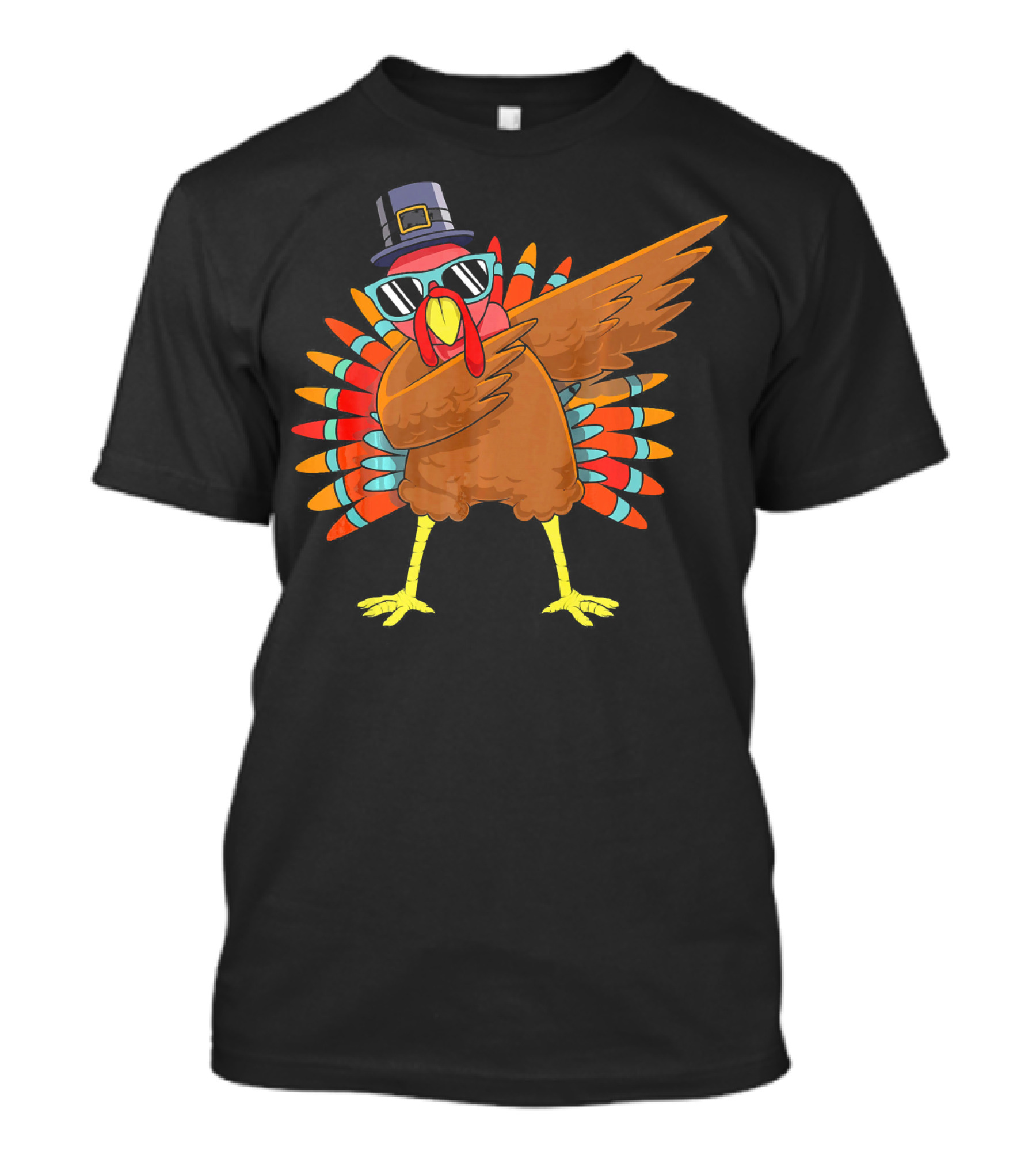 Funny Dabbing Turkey Dab Thanksgiving Bo Thanksgiving Turkey Dab Pilgrim Hat Sunglasses T-Shirt