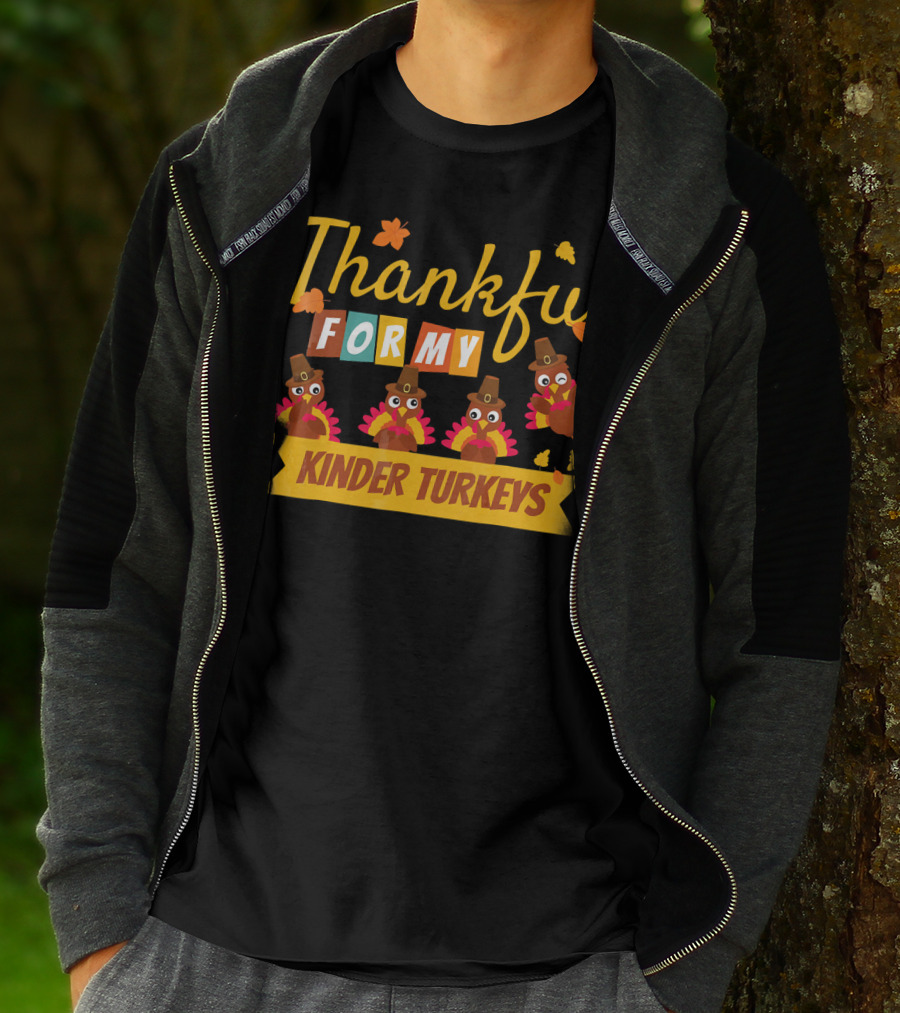 Thankful For My Kinder Turkeys Kid's Thanksgiving T-Shirt