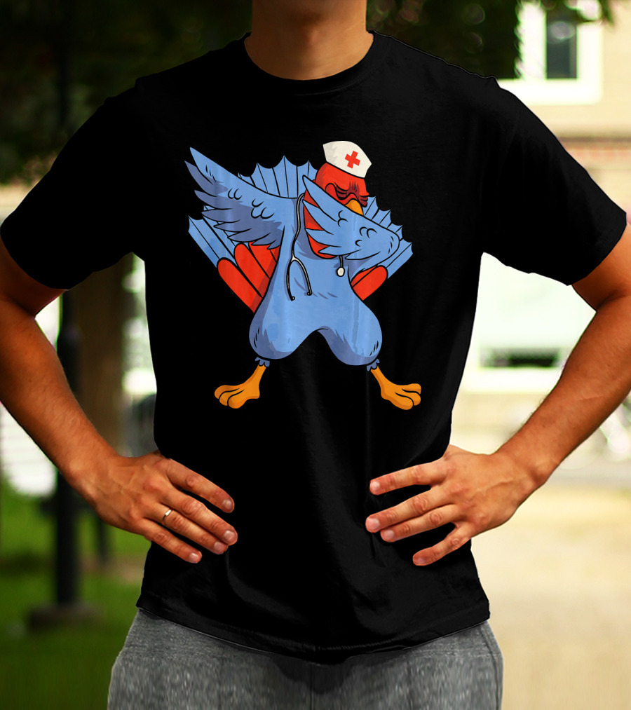 Dabbing Nurse Turkey Wearing Scrubs And Stethoscope With Nurse Cap T-Shirt