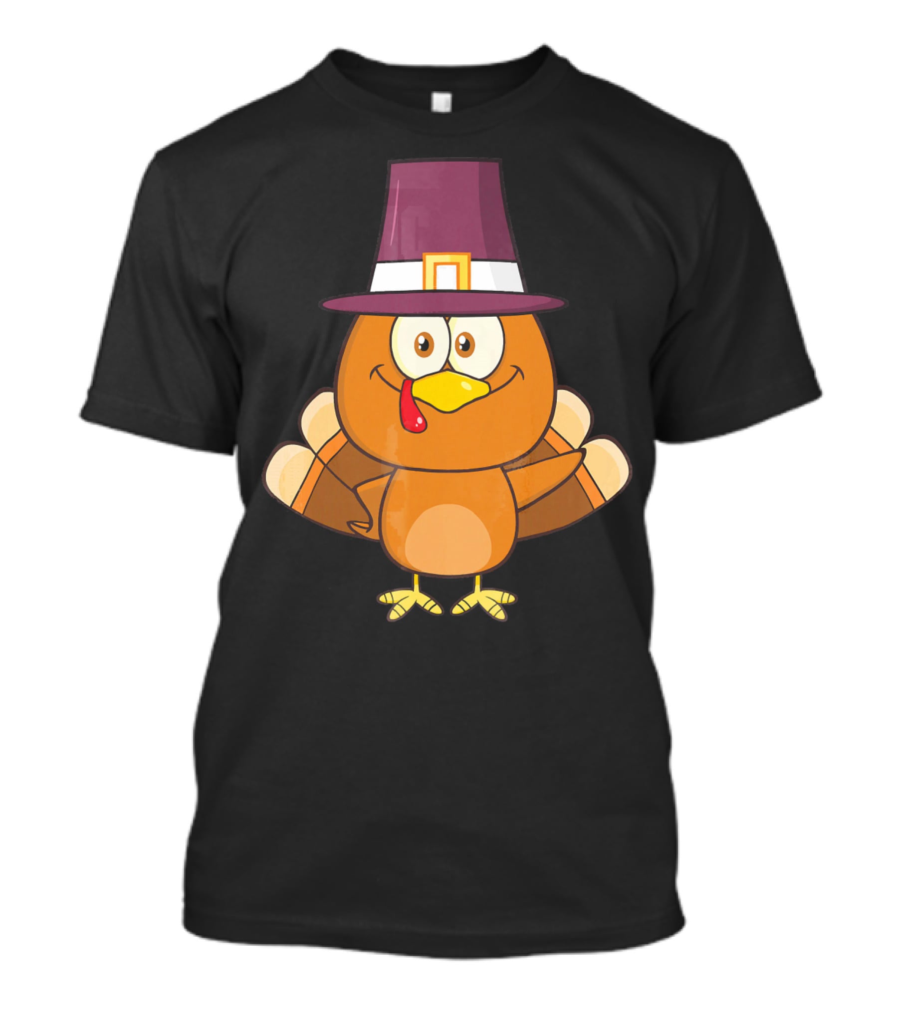 Cute Turkey Pilgrim With Hat And Feathered Wings T-Shirt