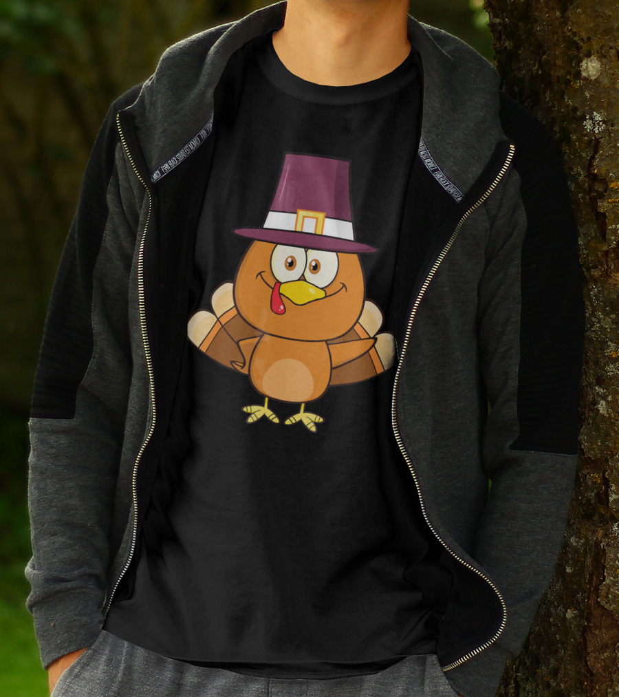 Cute Turkey Pilgrim With Hat And Feathered Wings T-Shirt