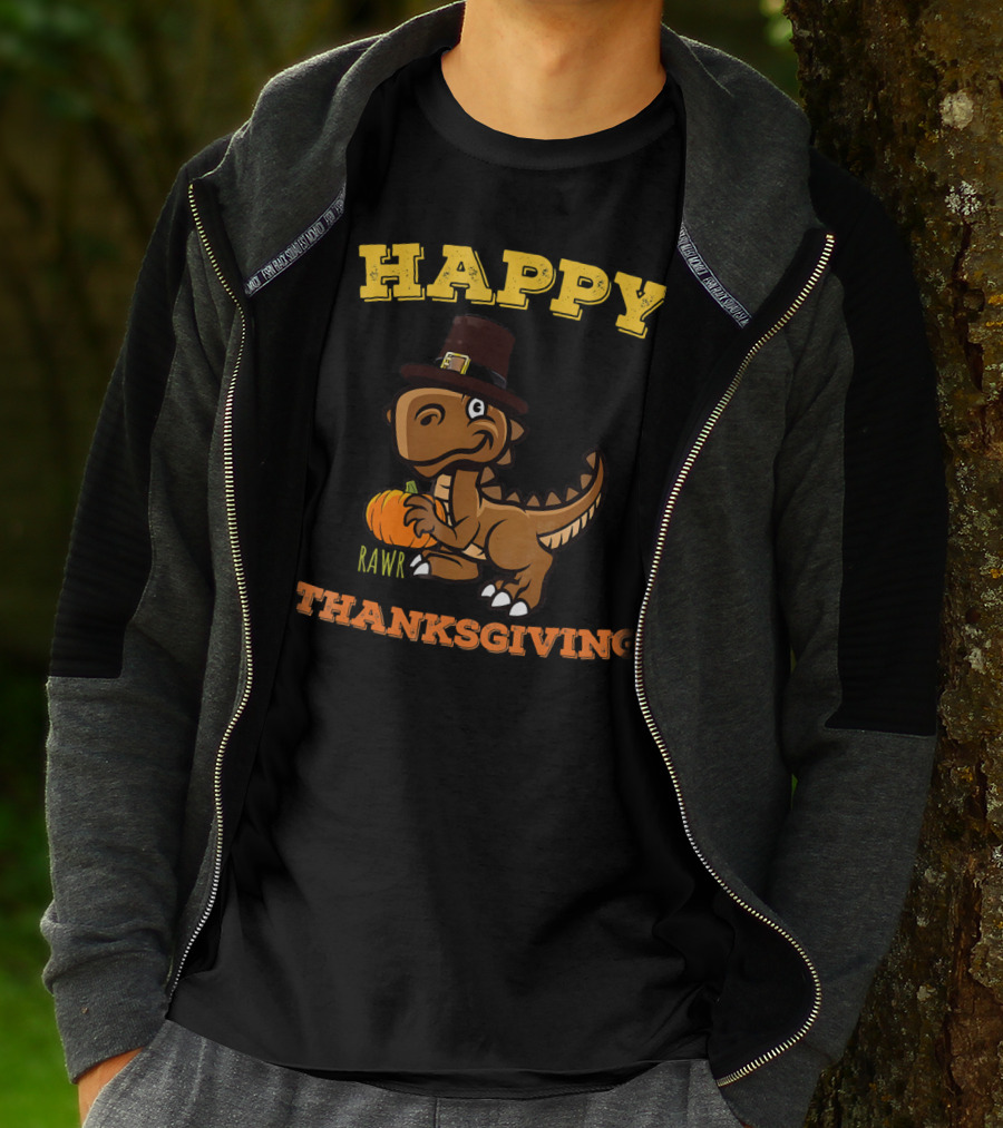 Happy Thanksgiving Dinosaur Pilgrim Rawr T-Shirt