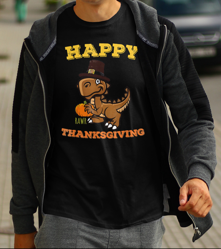 Happy Thanksgiving Dinosaur Pilgrim Rawr T-Shirt