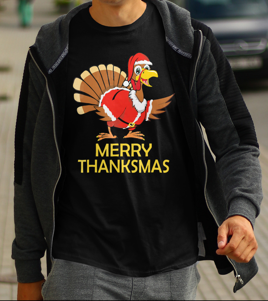 Merry Thanksmas Turkey Dressed In Santa Costume T-Shirt