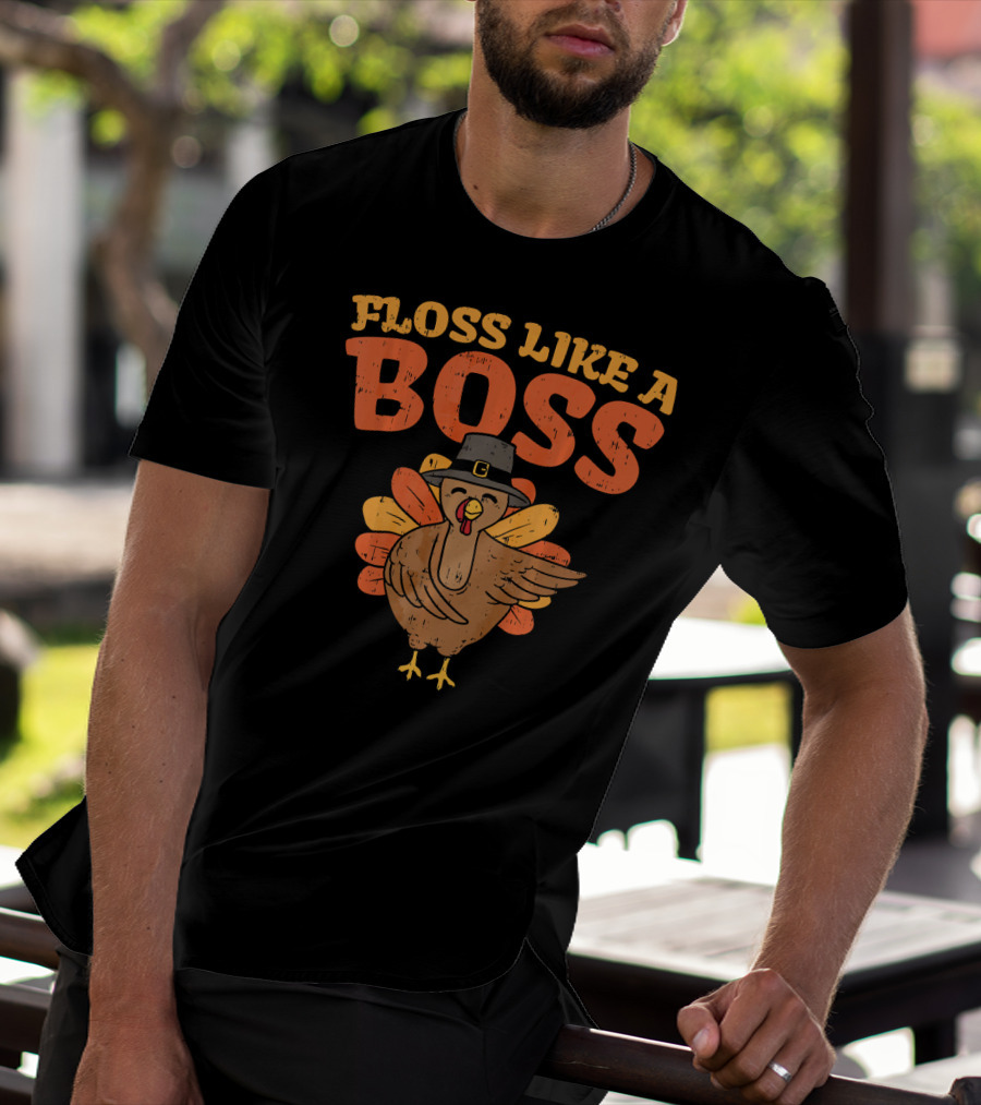 Floss Like A Boss Dancing Turkey With Pilgrim Hat T-Shirt