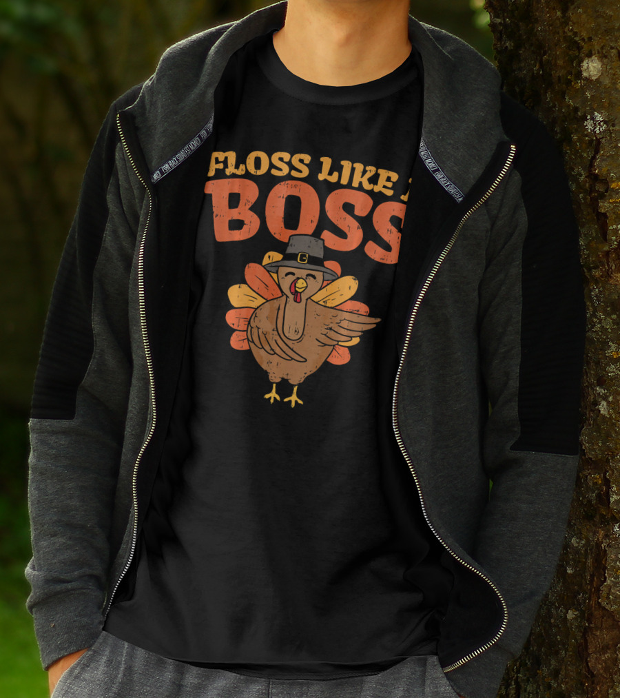 Floss Like A Boss Dancing Turkey With Pilgrim Hat T-Shirt