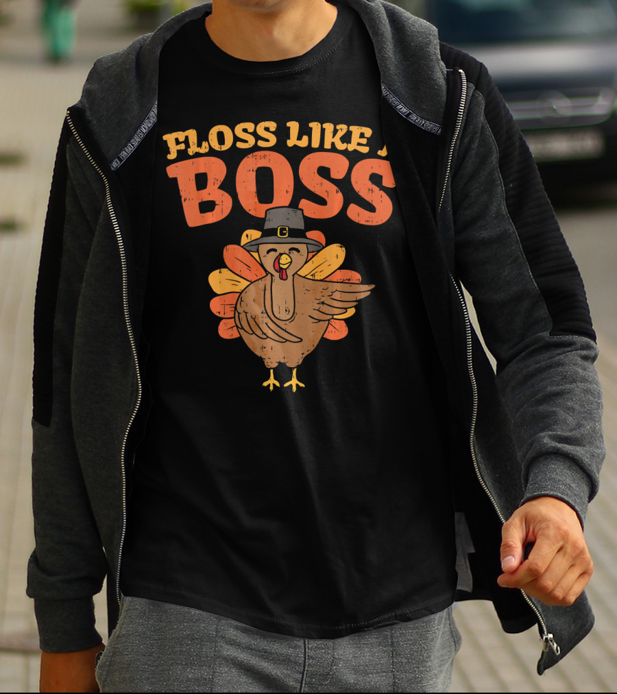 Floss Like A Boss Dancing Turkey With Pilgrim Hat T-Shirt