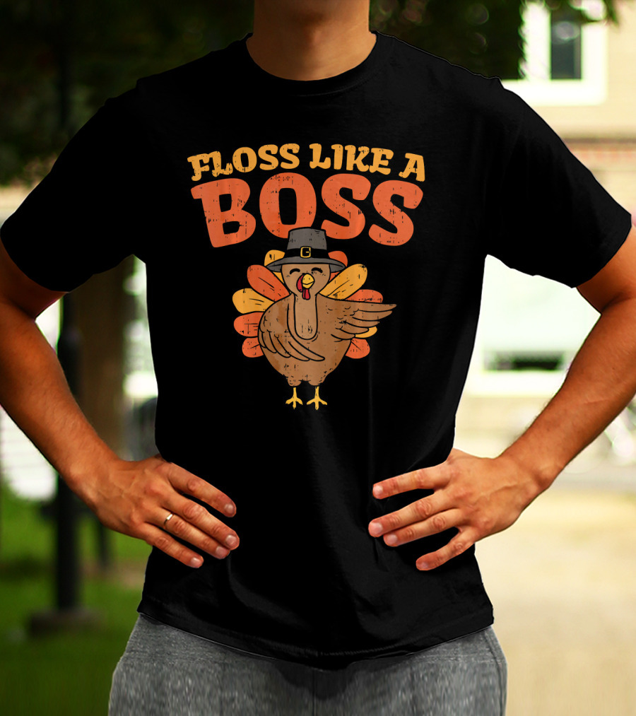 Floss Like A Boss Dancing Turkey With Pilgrim Hat T-Shirt