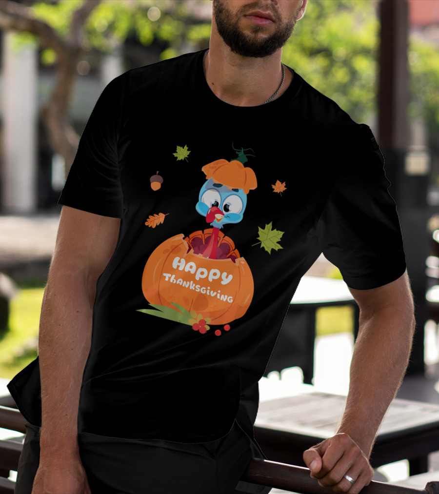 Happy Thanksgiving Cute Turkey Pilgrim In Pumpkin T-Shirt