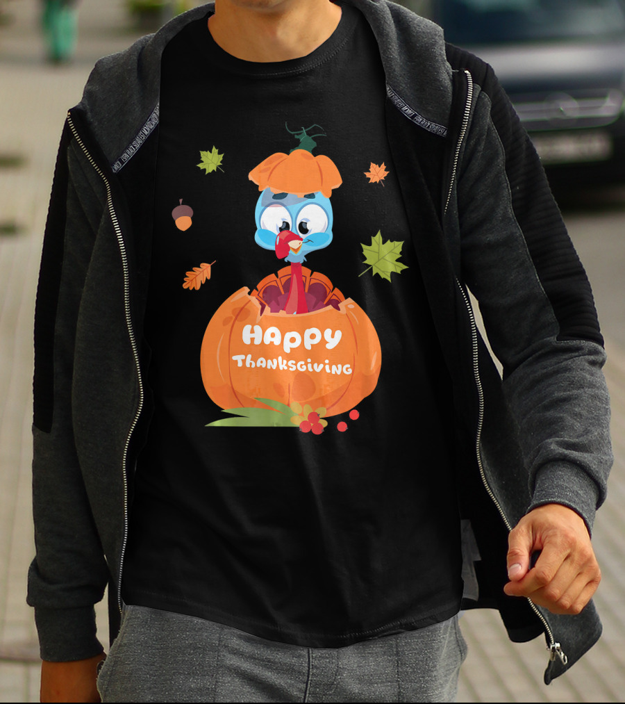 Happy Thanksgiving Cute Turkey Pilgrim In Pumpkin T-Shirt