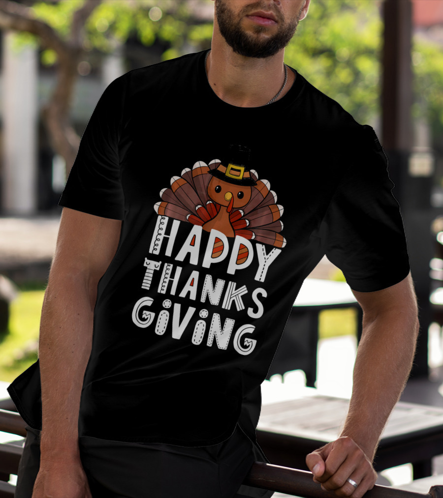 Happy Thanksgiving Funny Turkey Day With Pilgrim Hat T-Shirt