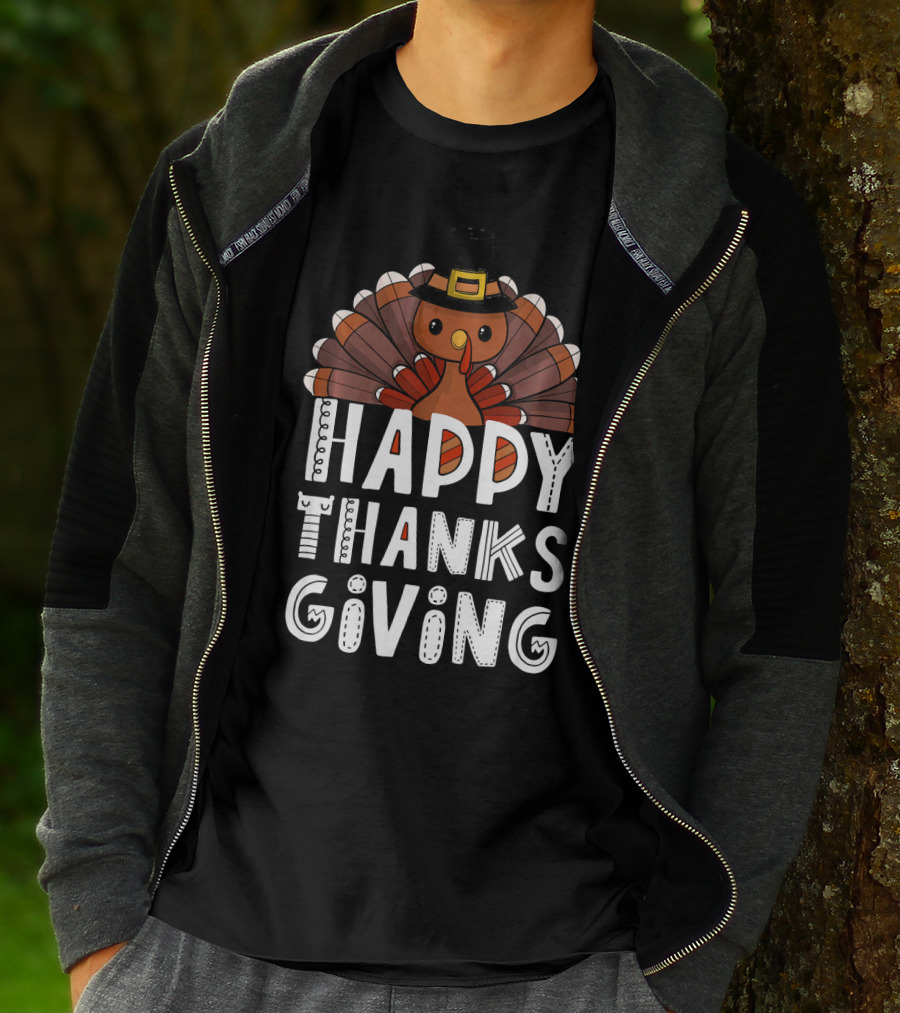 Happy Thanksgiving Funny Turkey Day With Pilgrim Hat T-Shirt