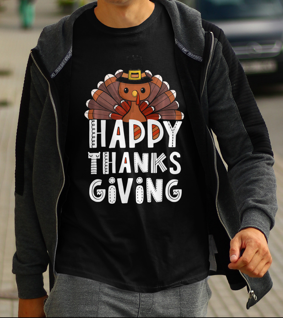 Happy Thanksgiving Funny Turkey Day With Pilgrim Hat T-Shirt