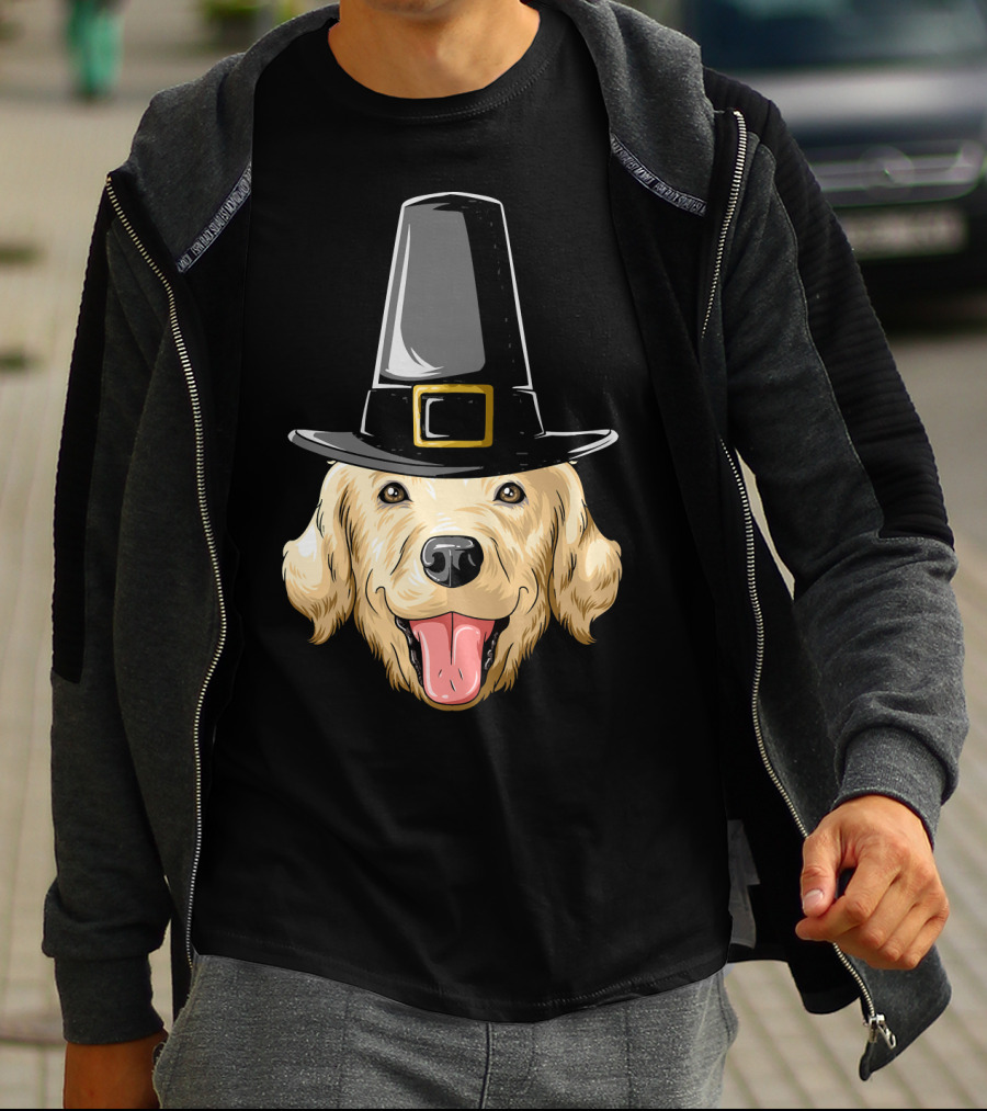 Golden Retriever Thanksgiving Pilgrim Hat T-Shirt
