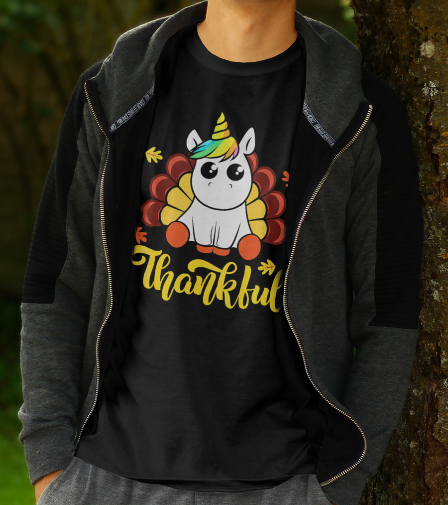 Thankful Thanksgiving Unicorn Turkey Cut T-Shirt