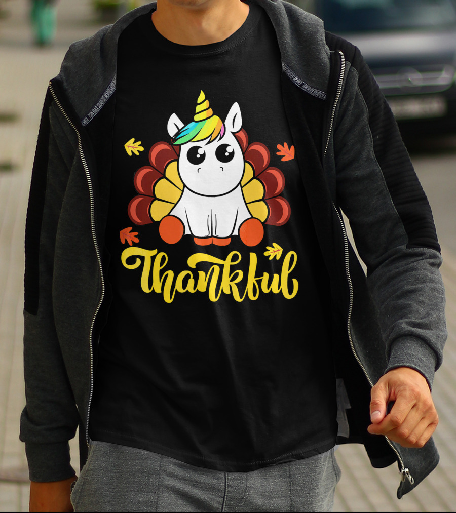 Thankful Thanksgiving Unicorn Turkey Cut T-Shirt