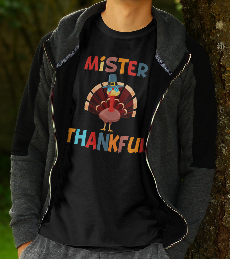 Mister Thankful Turkey With Pilgrim Hat T-Shirt