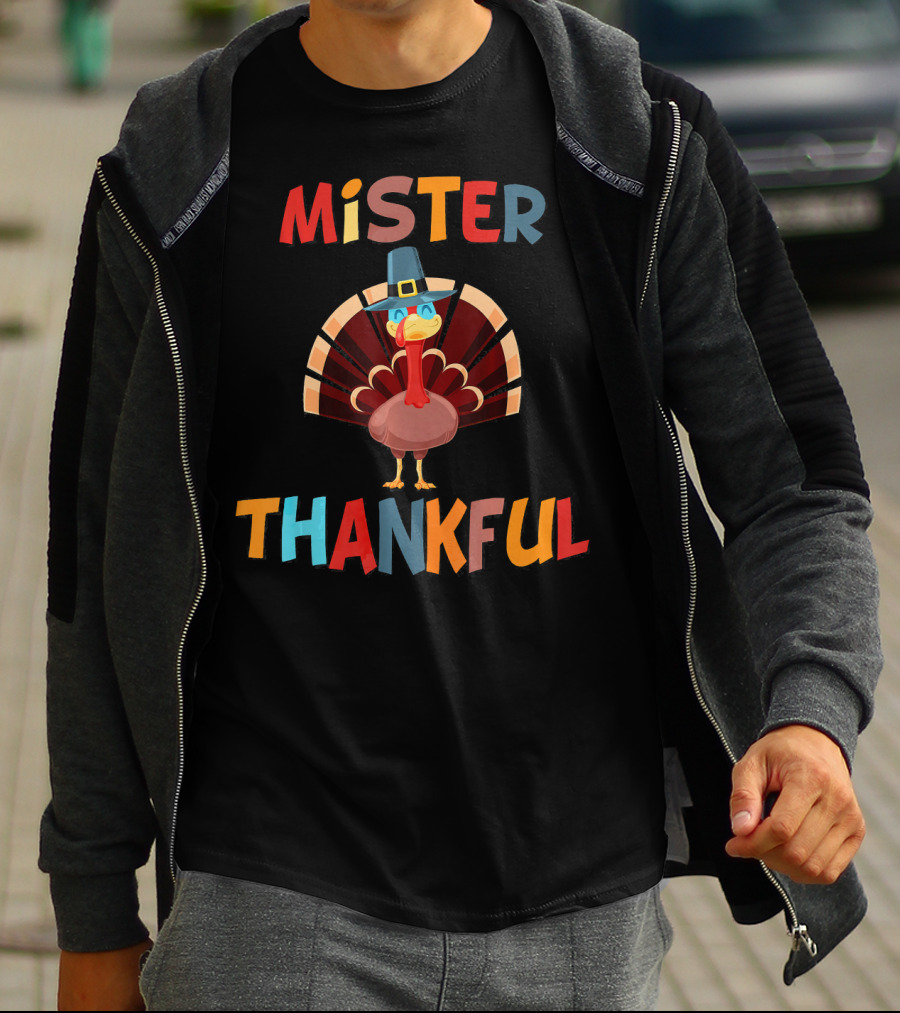Mister Thankful Turkey With Pilgrim Hat T-Shirt