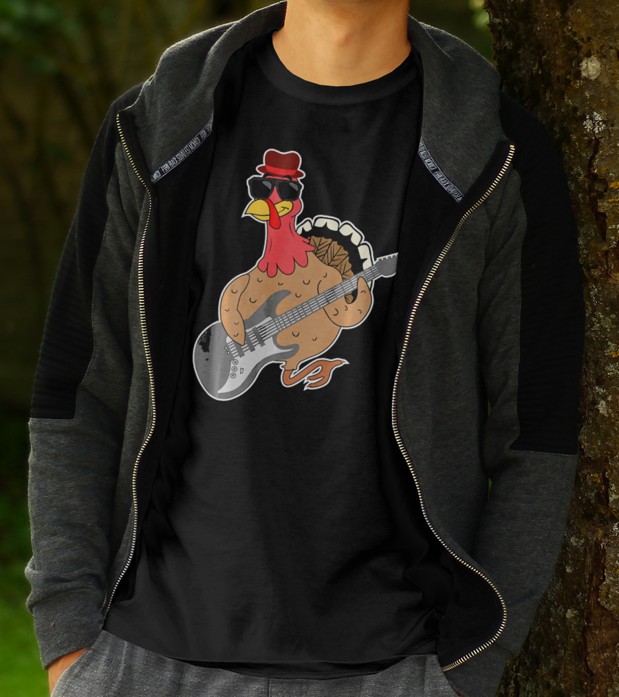 RockStar Turkey With Guitar Funny Thanksgiving T-Shirt