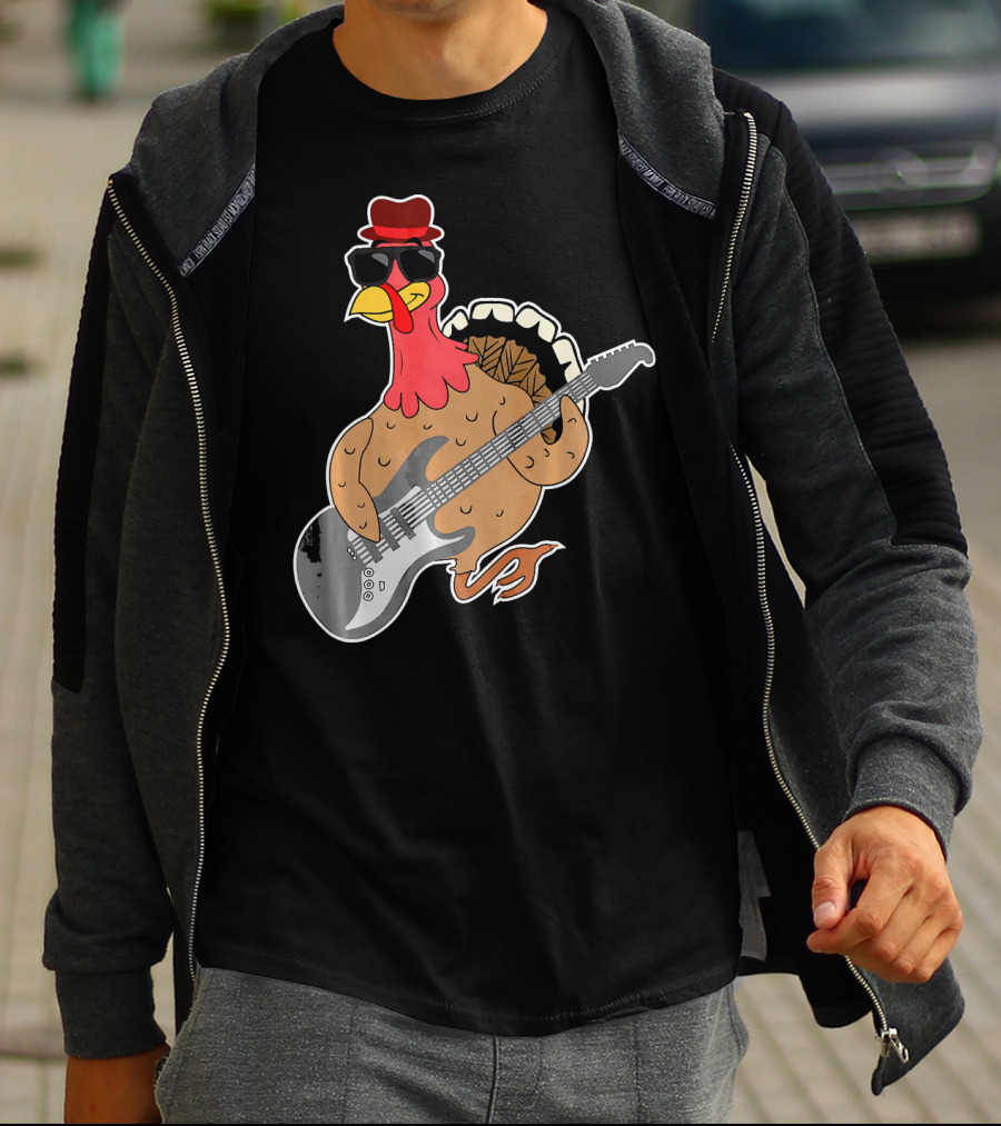 RockStar Turkey With Guitar Funny Thanksgiving T-Shirt