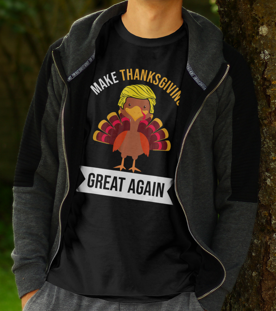Make Thanksgiving Great Again Funny Turkey With Yellow Hairstyle T-Shirt