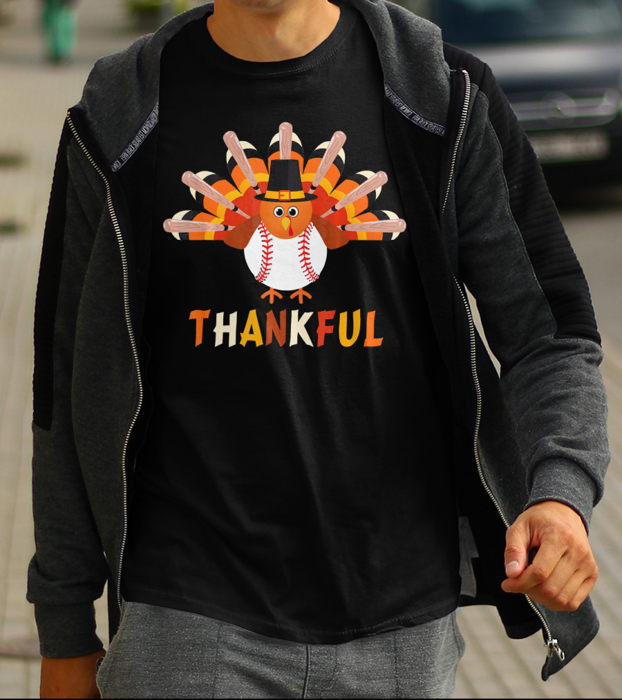 Thankful Turkey Baseball Bats Pilgrim Hat T-Shirt