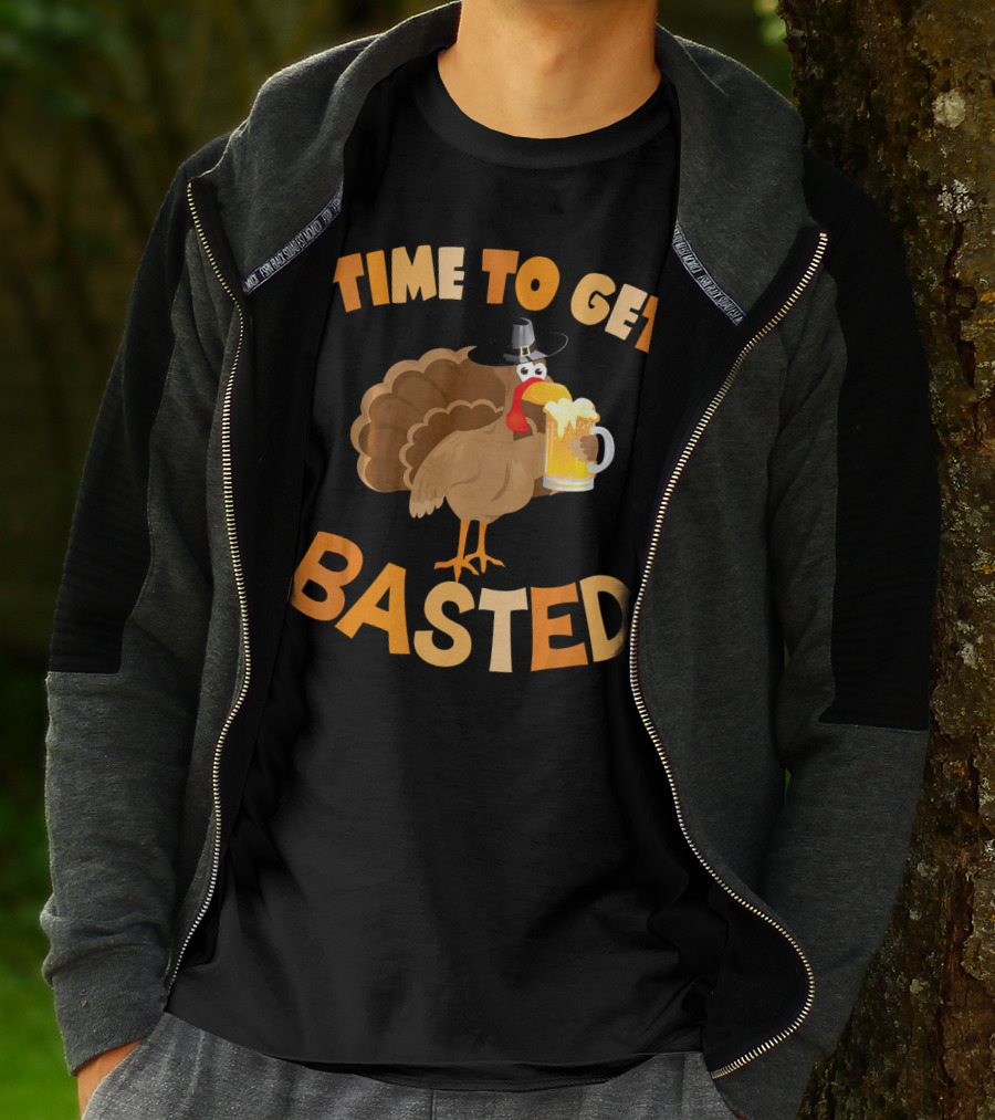 Time To Get Basted Turkey With Beer Mug T-Shirt