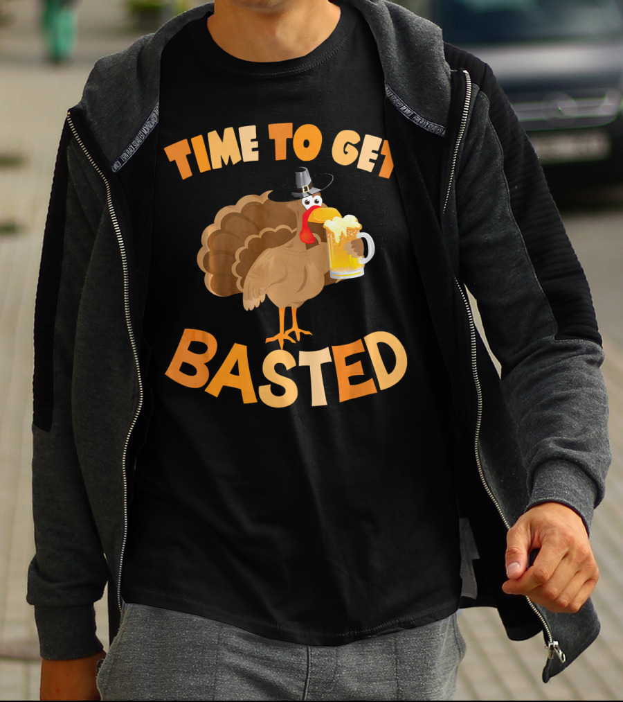 Time To Get Basted Turkey With Beer Mug T-Shirt