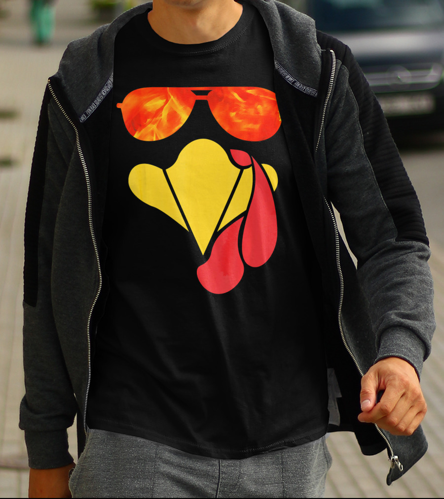 Turkey Face Thanksgiving Sunglasses Fire Flame T-Shirt