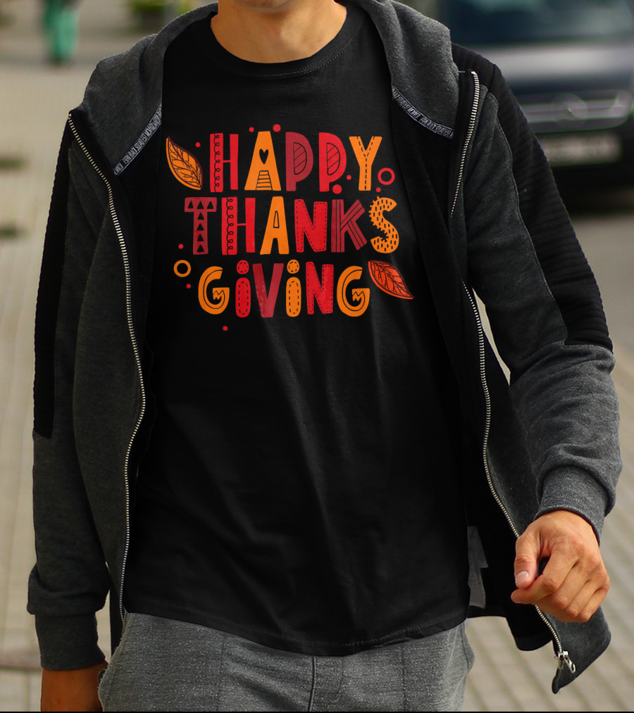 Happy Thanksgiving Funny Turkey Day Holi Celebration Leaves T-Shirt