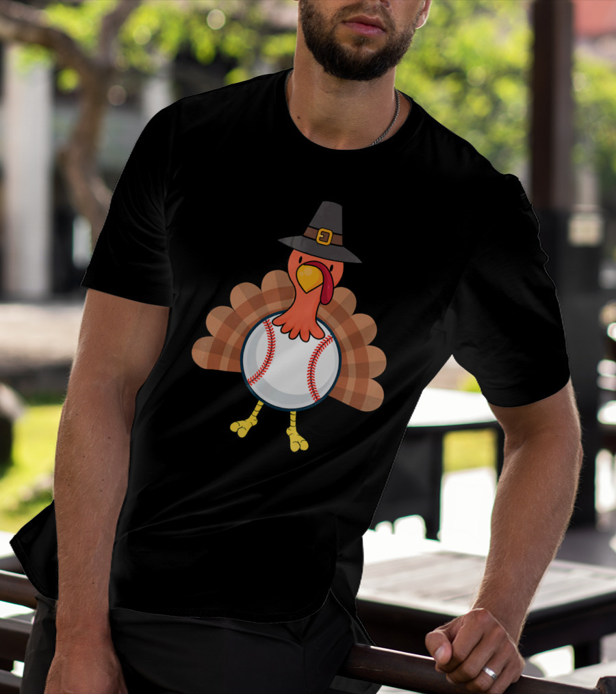 Thanksgiving Pilgrim Turkey Baseball Fusion T-Shirt