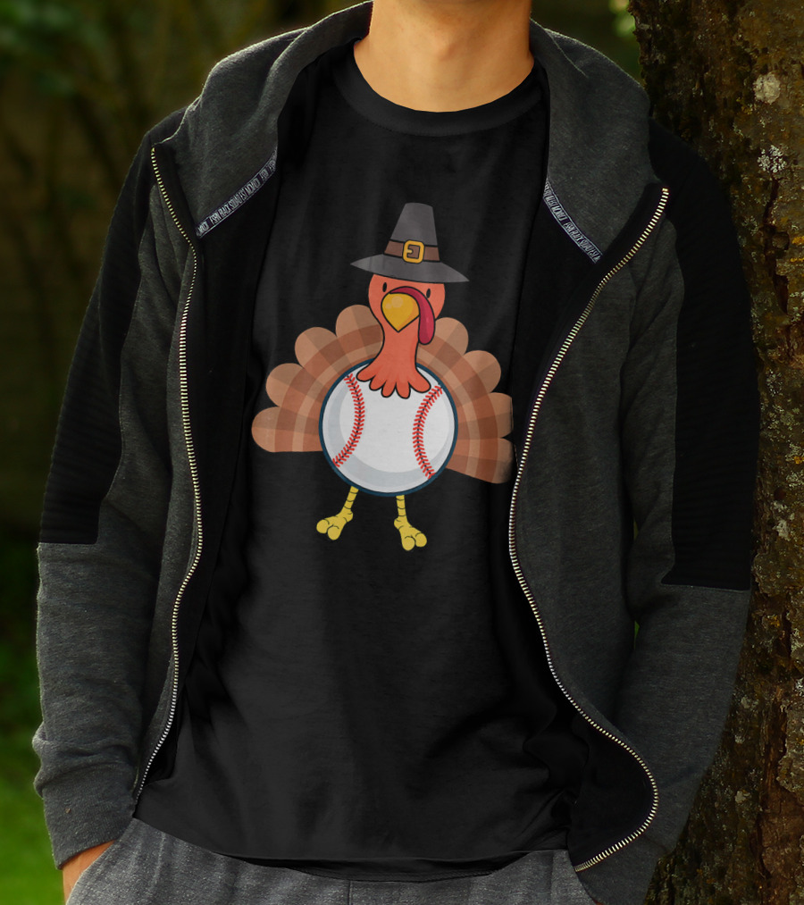 Thanksgiving Pilgrim Turkey Baseball Fusion T-Shirt