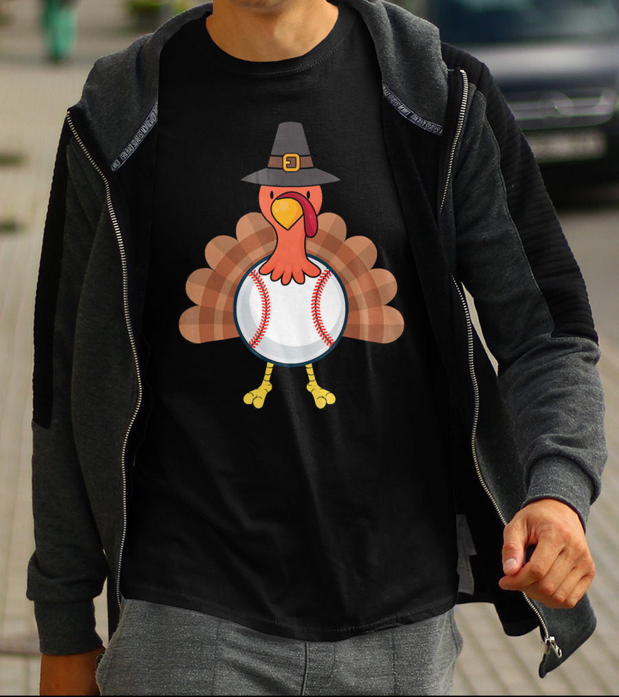 Thanksgiving Pilgrim Turkey Baseball Fusion T-Shirt