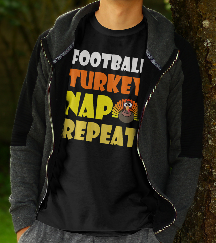 Football Turkey Nap Repeat Thanksgiving Enthusiast T-Shirt