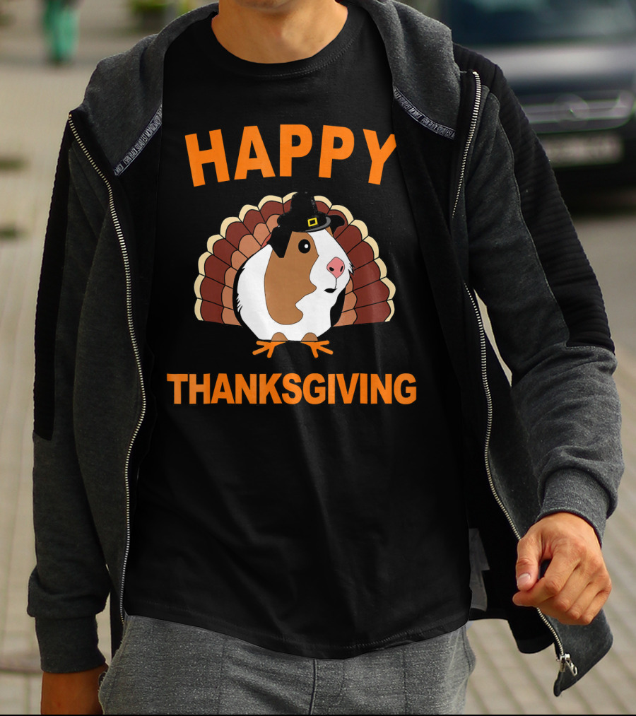 Happy Thanksgiving Funny Guinea Pig With Turkey Hat T-Shirt