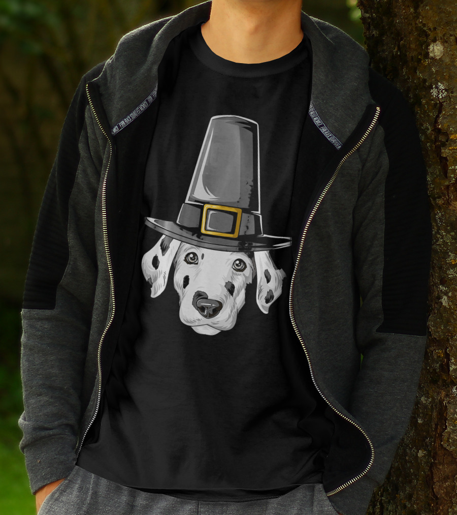 Dalmatian Dog In Pilgrim Hat Thanksgiving T-Shirt
