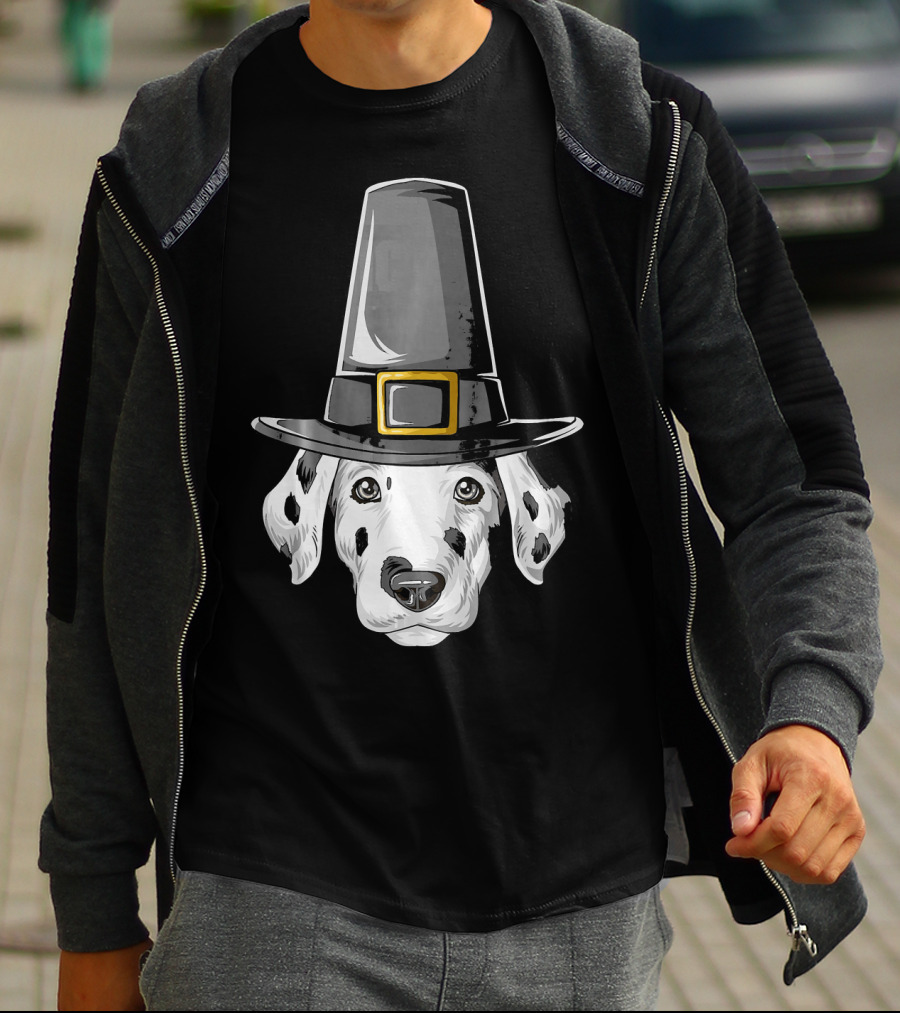Dalmatian Dog In Pilgrim Hat Thanksgiving T-Shirt