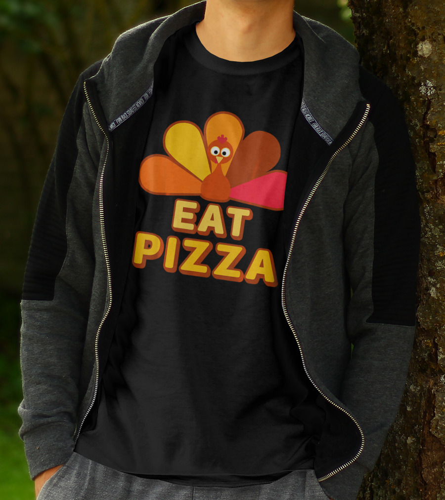 Funny Turkey Eat Pizza Thanksgiving Humor T-Shirt