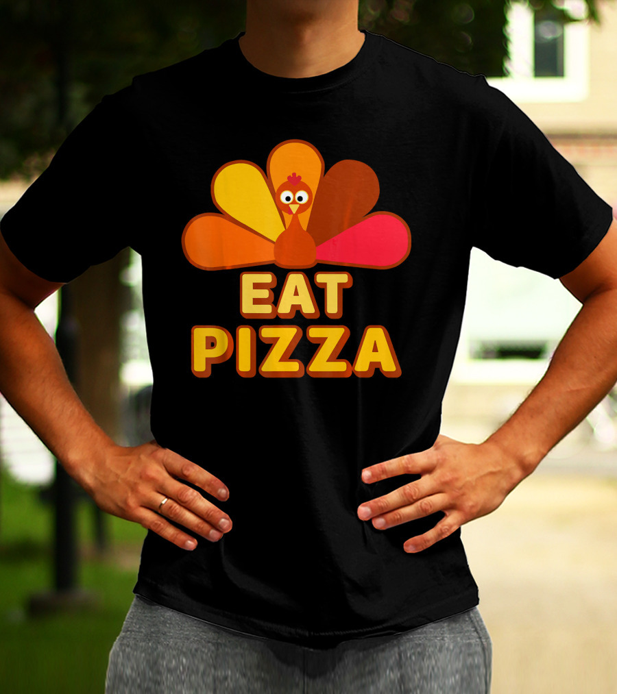 Funny Turkey Eat Pizza Thanksgiving Humor T-Shirt