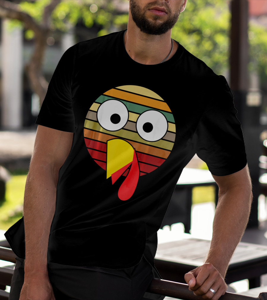 Retro Striped Turkey Face Thanksgiving Halloween Costume T-Shirt