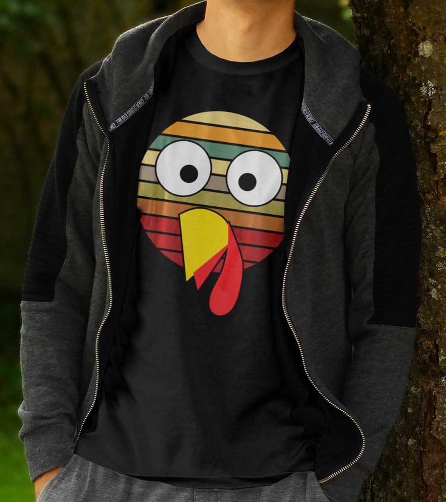 Retro Striped Turkey Face Thanksgiving Halloween Costume T-Shirt
