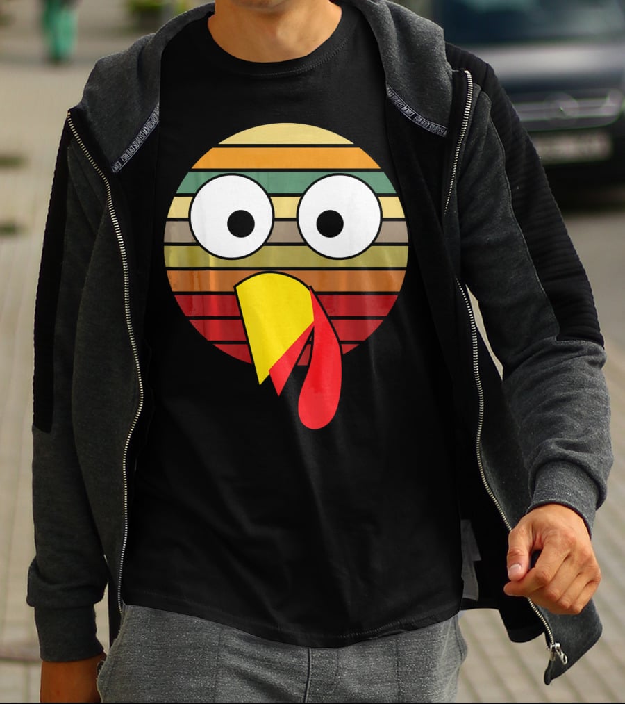 Retro Striped Turkey Face Thanksgiving Halloween Costume T-Shirt
