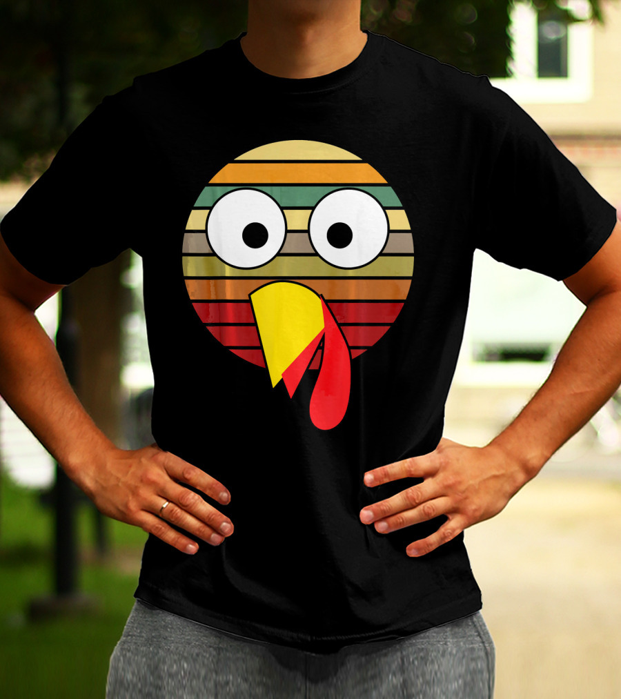 Retro Striped Turkey Face Thanksgiving Halloween Costume T-Shirt