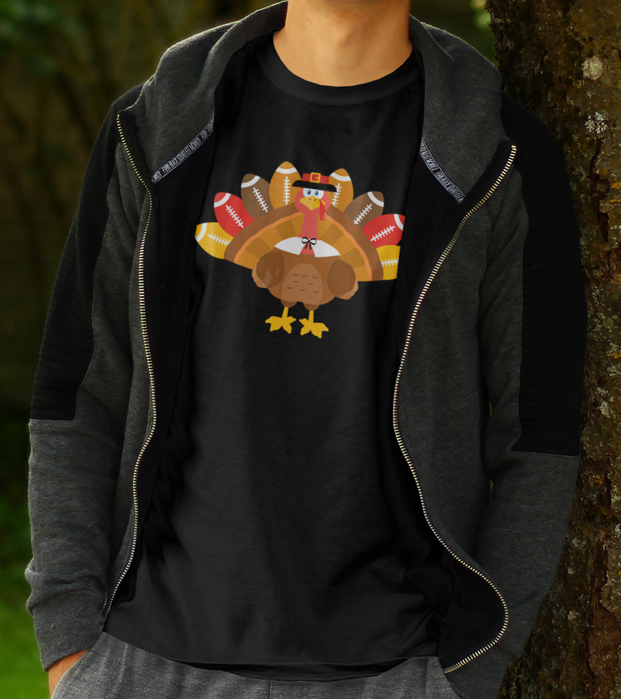 Thanksgiving Turkey Pilgrim Football Feathers T-Shirt