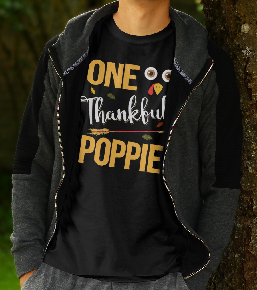 One Thankful Poppie Turkey Face Thanksgiving Elements T-Shirt