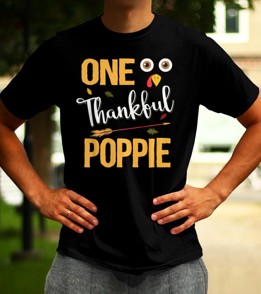 One Thankful Poppie Turkey Face Thanksgiving Elements T-Shirt
