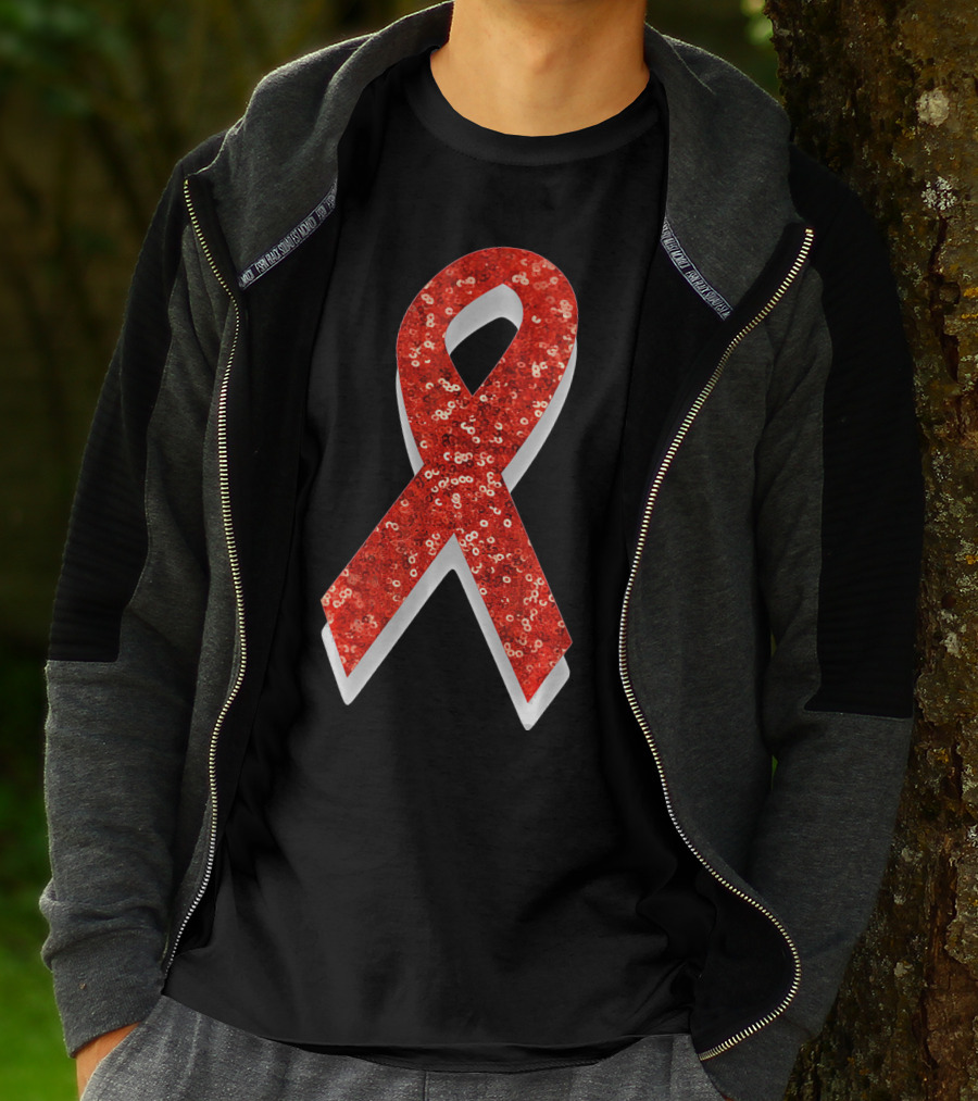 AIDS Awareness Red Ribbon Sequin T-Shirt