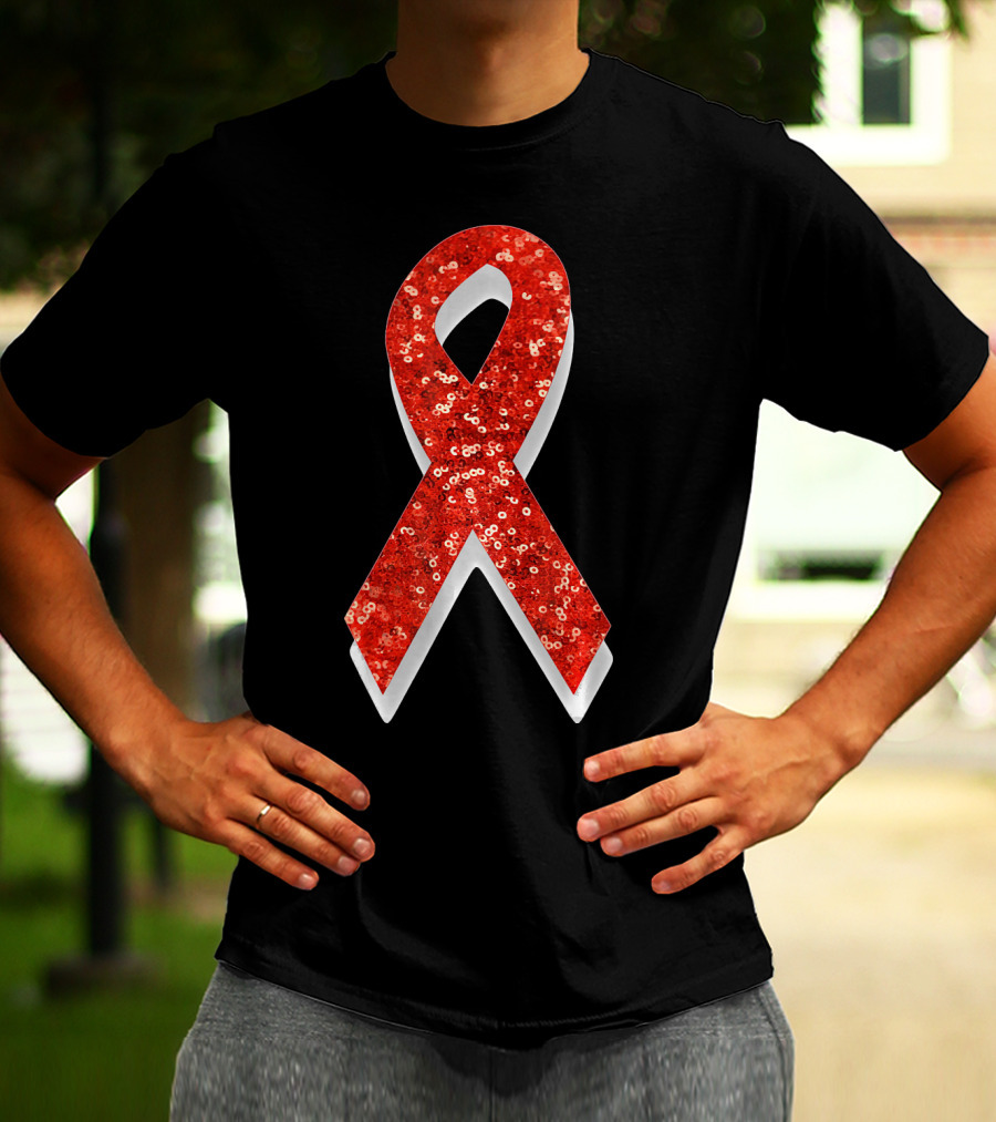 AIDS Awareness Red Ribbon Sequin T-Shirt