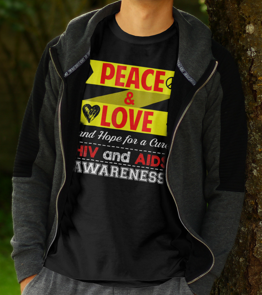 Peace And Love And Hope For A Cure HIV And AIDS Awareness T-Shirt