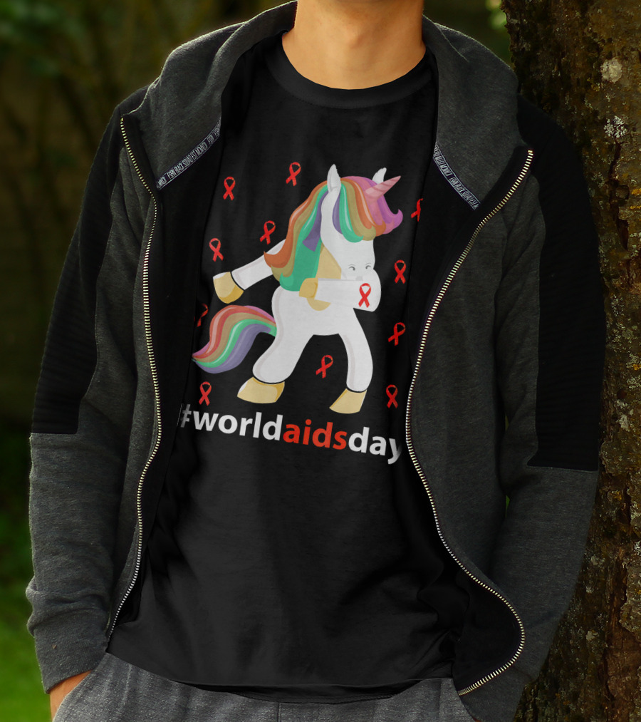 WorldAIDSDay Unicorn With Red Ribbons December 1st T-Shirt